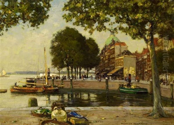 Hollandischer Hafen Oil Painting by Heinrich Hermanns