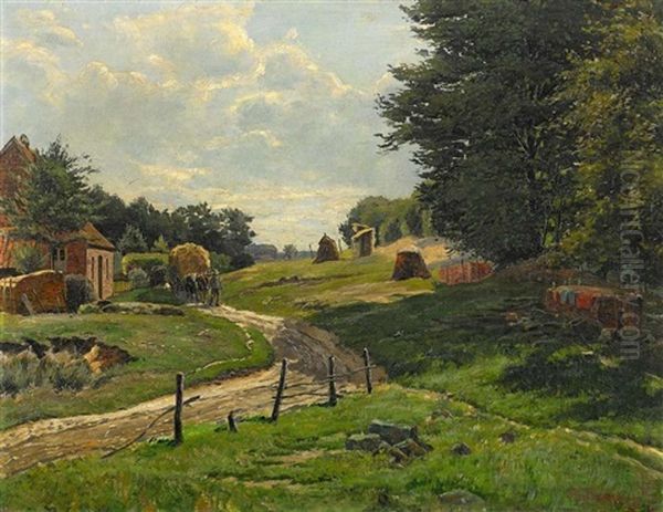 Sommerliche Landschaft Mit Bauern Oil Painting by Heinrich Hermanns