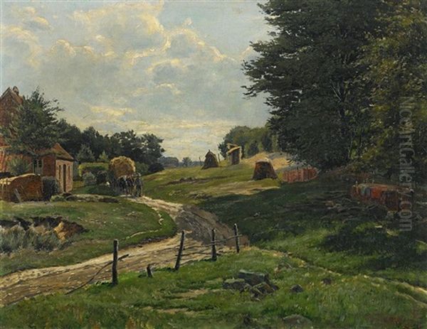 Sommerliche Landschaft Mit Bauern Oil Painting by Heinrich Hermanns