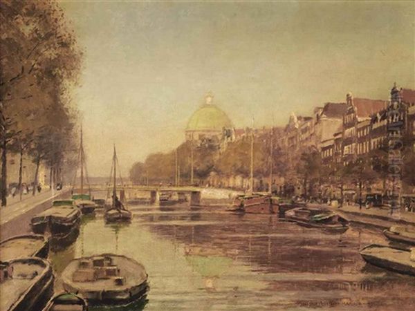 A View Of The Singel With The Koepelkerk Beyond, Amsterdam by Heinrich Hermanns