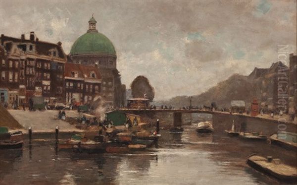 Hollandische Stadtansicht Mit Fluss by Heinrich Hermanns