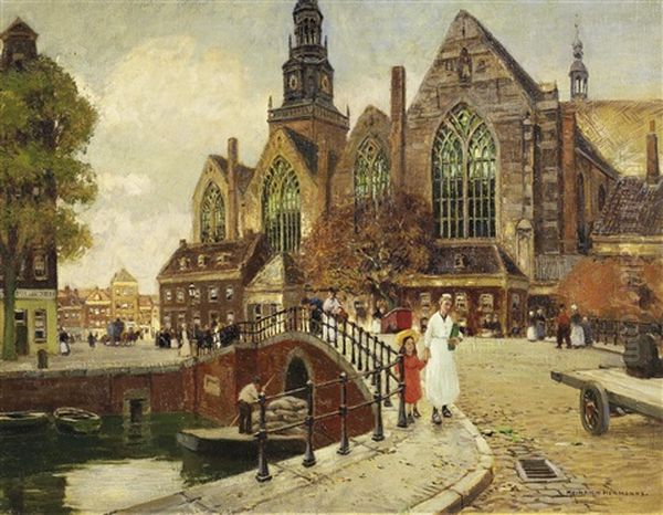 Die Oude Kerk In Amsterdam Oil Painting by Heinrich Hermanns