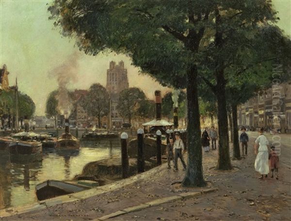 Gracht In Amsterdam Oil Painting by Heinrich Hermanns