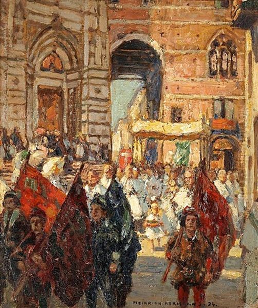 Prozession In Siena Oil Painting by Heinrich Hermanns