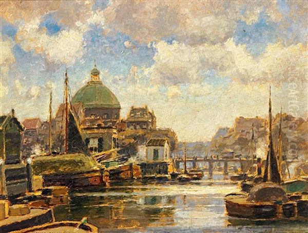 Im Hafen Von Amsterdam Oil Painting by Heinrich Hermanns