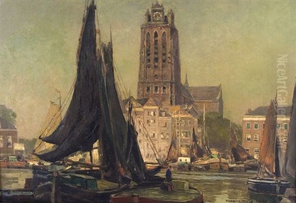 At The Church In Dordrecht Oil Painting by Heinrich Hermanns