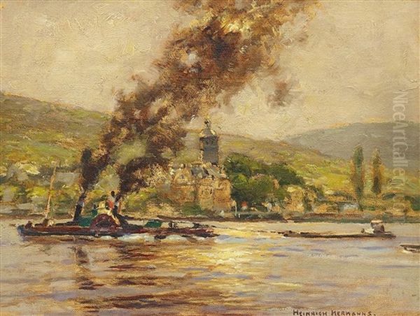 Rheinschlepper Oil Painting by Heinrich Hermanns