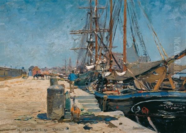 Im Hafen Von Neapel Oil Painting by Heinrich Hermanns