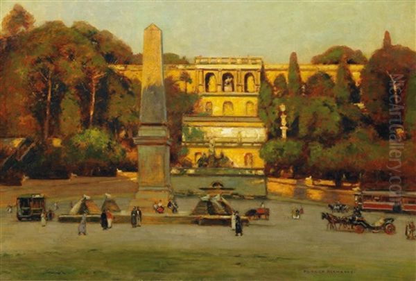 Rom. Blick Auf Die Piazza Del Popolo Richtung Pincio Oil Painting by Heinrich Hermanns