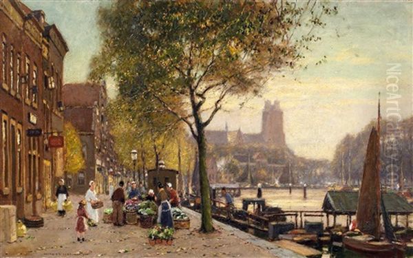 Blumenmarkt In Rotterdam Oil Painting by Heinrich Hermanns