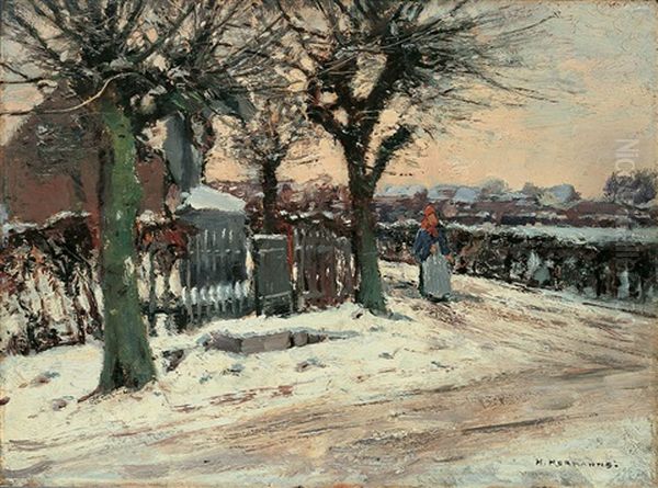 Winterliche Strassenszene Oil Painting by Heinrich Hermanns