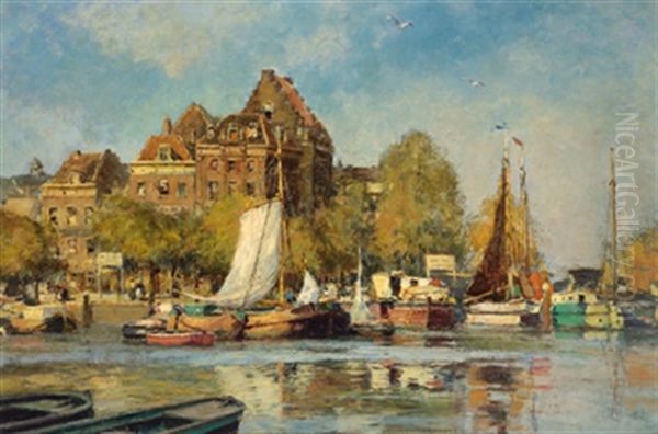 Ein Blick Auf Dordrecht Oil Painting by Heinrich Hermanns