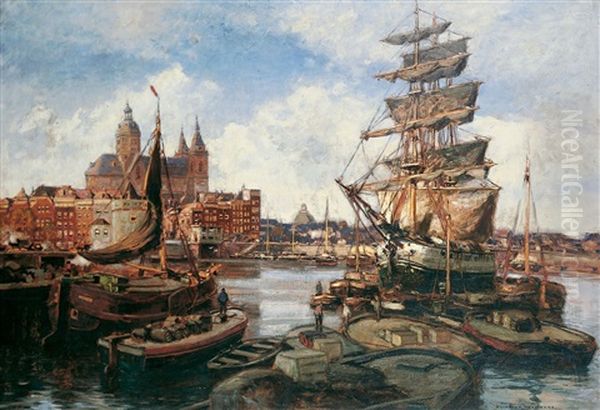 Im Hafen Von Amsterdam Oil Painting by Heinrich Hermanns