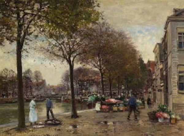 Hollandischer Blumenmarkt Oil Painting by Heinrich Hermanns