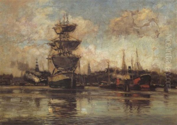 Blick Auf Den Hafen Im Amsterdam Oil Painting by Heinrich Hermanns