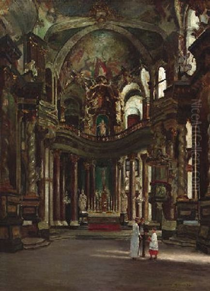 Blick Auf Den Altar Der Hofkapelle In Wurzburg Oil Painting by Heinrich Hermanns