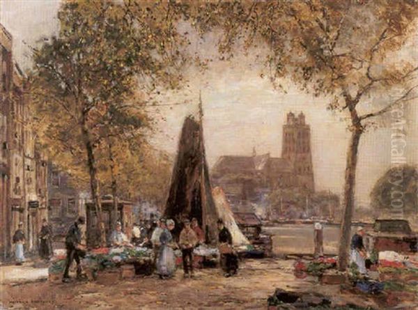 Hollandischer Blumenmarkt Oil Painting by Heinrich Hermanns