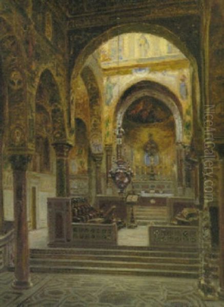 Die Capella Palatina In Palermo Oil Painting by Heinrich Hermanns