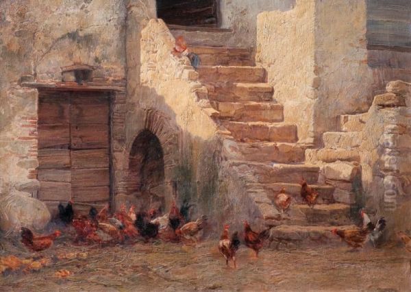 Patio Con Gallinas Oil Painting by Mariano Barbasan Lagueruela