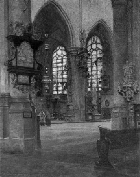 Interieur Einer Niederrheinischen Barockkirche (st. Lambertus In Dusseldorf?) Oil Painting by Heinrich Hermanns