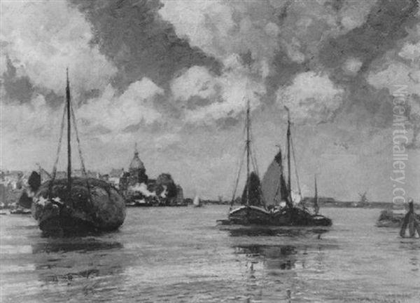 Im Hafen Von Dordrecht Oil Painting by Heinrich Hermanns