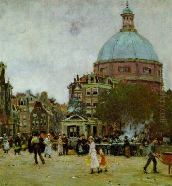 Stadtmotiv Mit Figurlicher Staffage Oil Painting by Heinrich Hermanns