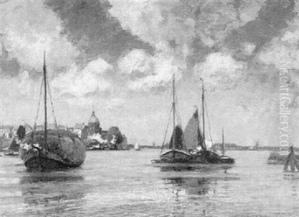 Im Hafen Von Dordrecht Oil Painting by Heinrich Hermanns