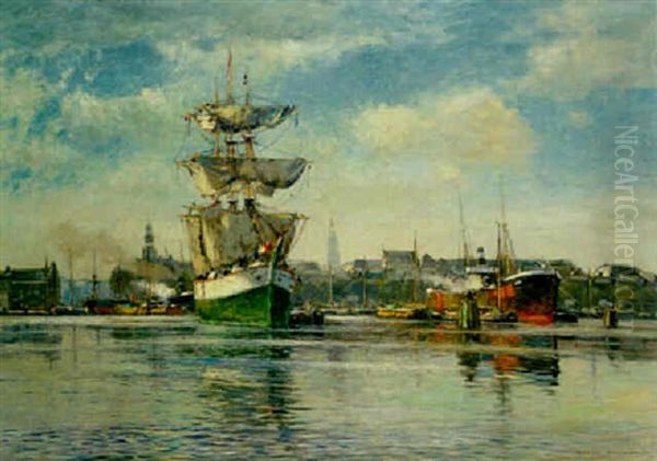 Hafen Von Amsterdam Oil Painting by Heinrich Hermanns