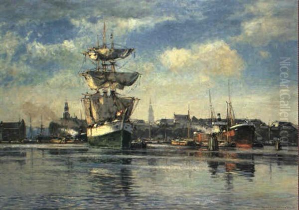 Hafen Von Amsterdam Oil Painting by Heinrich Hermanns