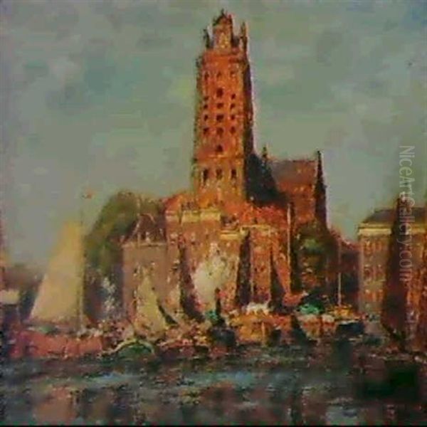 An Der Groten Kerk In Dordrecht Oil Painting by Heinrich Hermanns