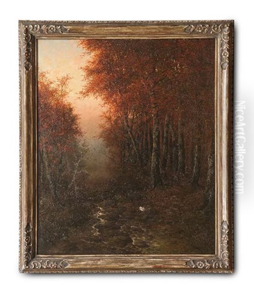 Herbstwald Im Abendrot Oil Painting by Rudolf Hermanns