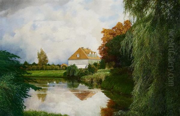 Grose Parklandschaft Mit Landhaus Und Weiher Bei Hannover Oil Painting by Rudolf Hermanns