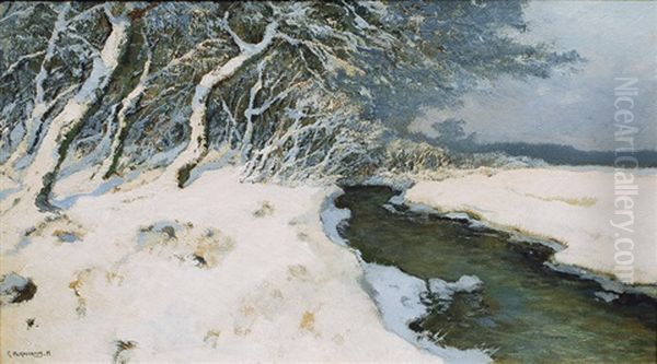 A Stream In Wintertime Oil Painting by Rudolf Hermanns