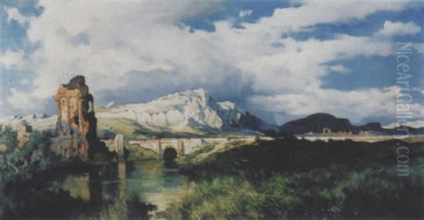 Flusslandschaft Mit Ruinen Oil Painting by Rudolf Hermanns