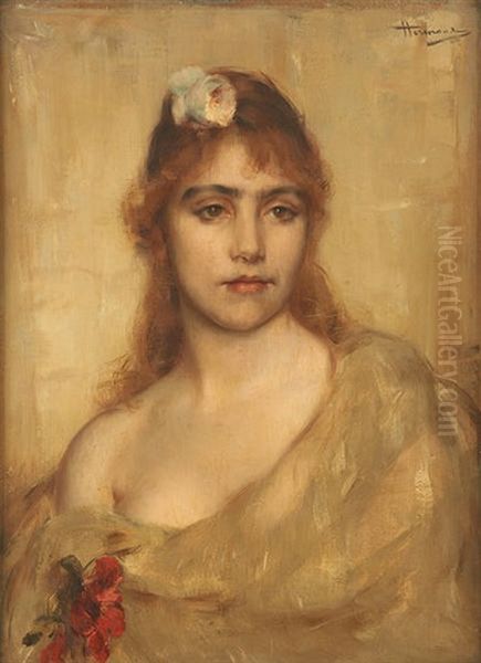 Jeune Femme-fleur Oil Painting by Charles Hermans