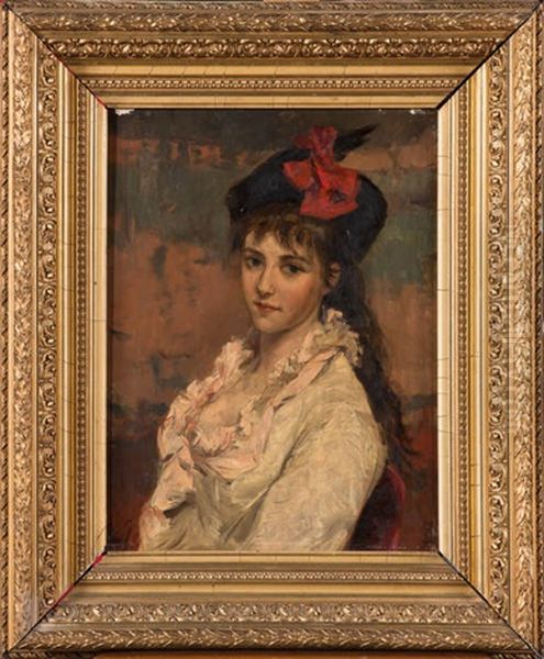 Portrait De Jeune Fille Au Chapeau Oil Painting by Charles Hermans