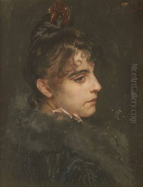 Jeune Femme De Profil Oil Painting by Charles Hermans