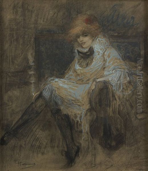 Jeune Femme Au Boudoir Oil Painting by Charles Hermans