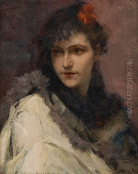 Jeune Fille Aux Coquelicots Oil Painting by Charles Hermans