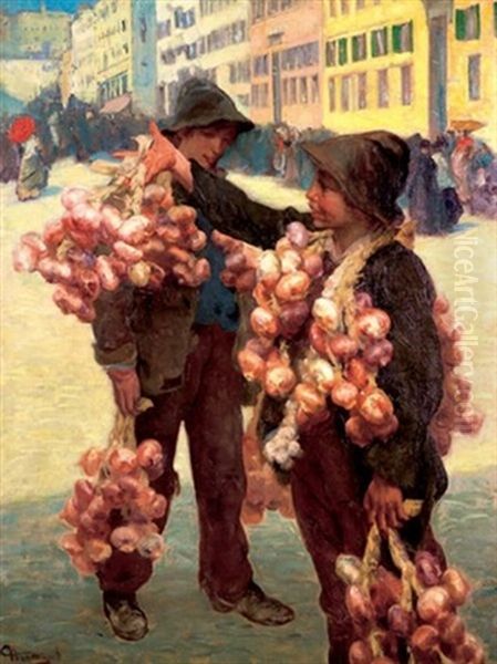 Les Marchands D'oignons Oil Painting by Charles Hermans