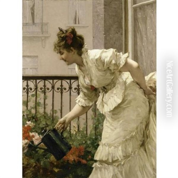 La Belle Voisine Oil Painting by Charles Hermans