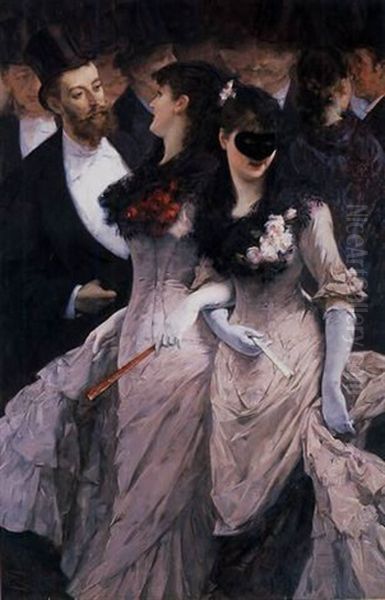 At The Masquerade Oil Painting by Charles Hermans