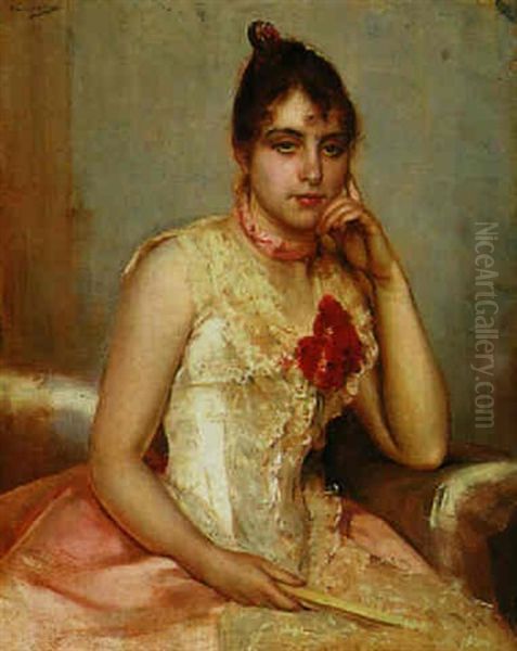 The Young Spanish Girl In Pink Oil Painting by Charles Hermans