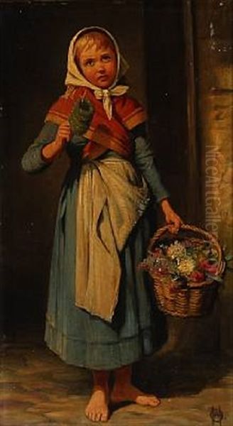 A Little Flower Girl by Olaf August Hermansen