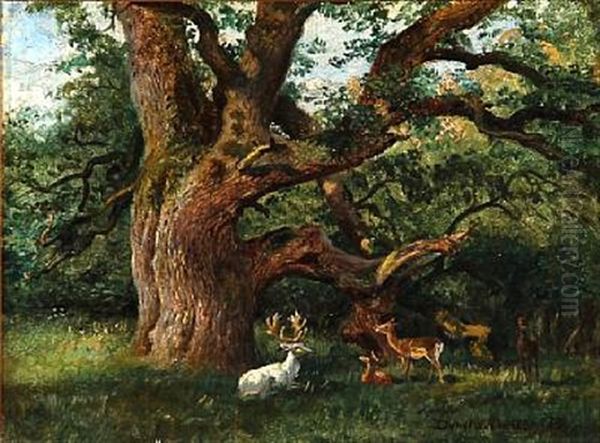 Red Deer In The Deer Garden, Denmark Oil Painting by Olaf August Hermansen