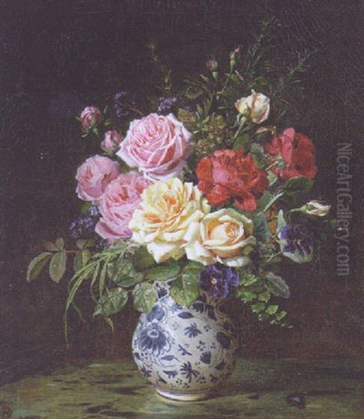 An Opulent Vase Of Flowers Oil Painting by Olaf August Hermansen