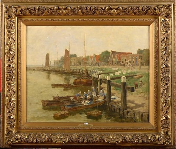 Coin D'un Port Anime En Hollande Oil Painting by Paul Hermanus