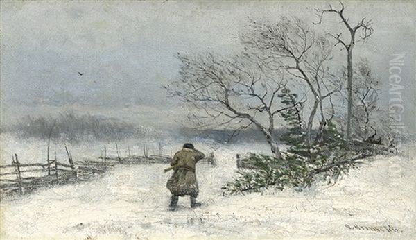 Jager In Winterlandschaft Oil Painting by Olof Hermelin