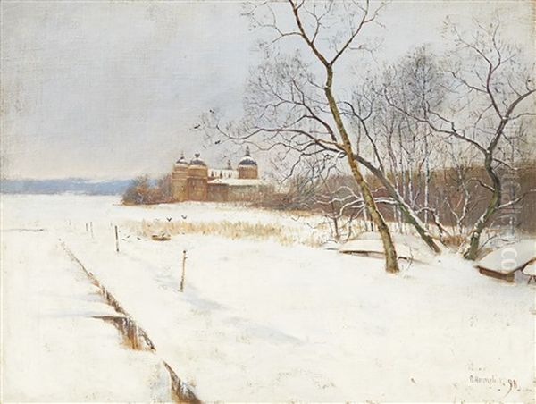 Gripsholms Slott I Vinterlandskap Oil Painting by Olof Hermelin