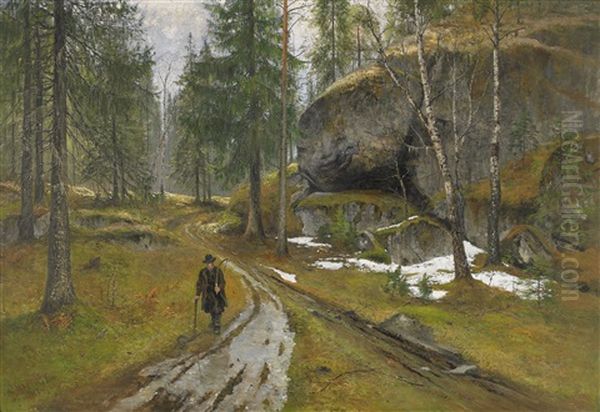 Skogslandskap Oil Painting by Olof Hermelin